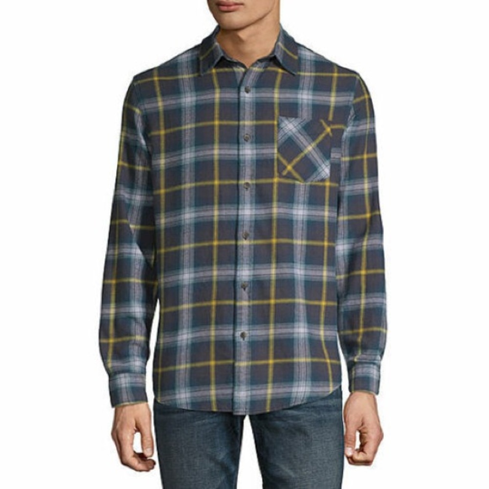 NWT Arizona Men's Long Sleeve Blue Yellow Plaid Chill Flannel Shirt XX-LARGE XXL